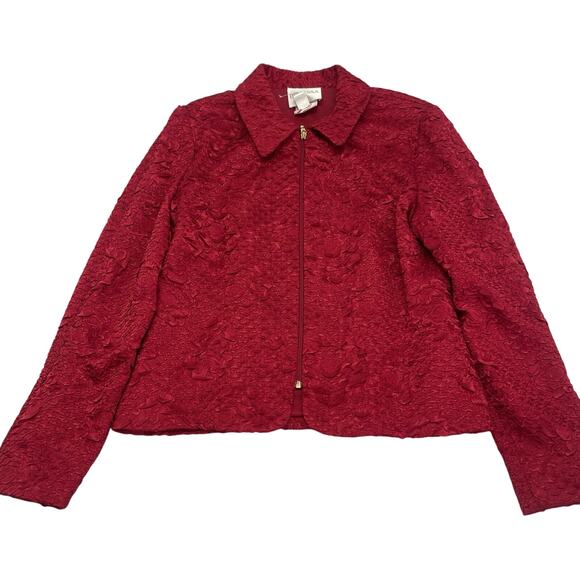 Vintage Bellessa Jacket Women's Size 10 Red Textured Zip - Picture 1 of 3